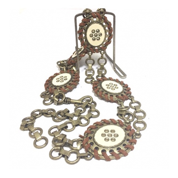 Brass/Bronze Metal Leather Enamel Boho Concho Style Chain Rhinestone Bli… - Picture 1 of 12